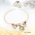 Pulsera de Acero Brazalete Circón Dorado Ojo Turco  - 820240