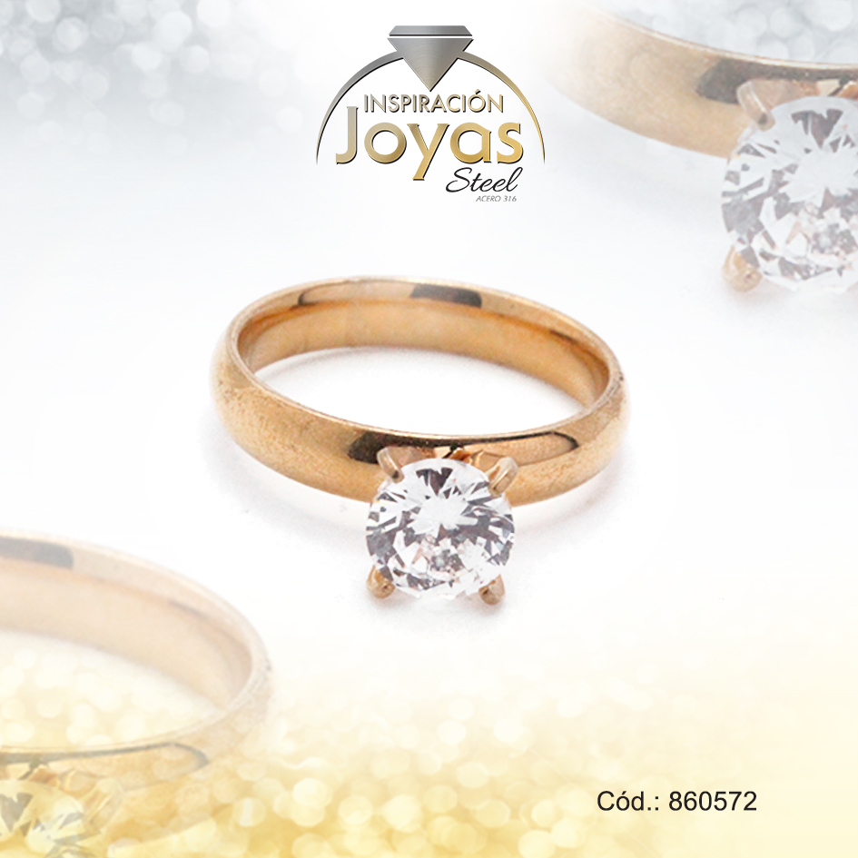 860572 Anillo de Acero Solitario Circón Dorado Círculo Talla 9 - 860572 - Imagen 1