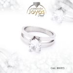 Anillo de Acero Solitario Circón Plateado Círculo Talla 8 - 860573