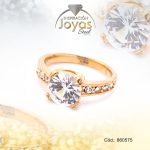 Anillo de Acero Solitario Circón Dorado Círculo Talla 6 - 860575