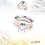 Anillo de Acero Solitario Circón 2 Tonos Círculo Talla 7 - 860579