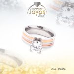 Anillo de Acero Solitario Circón 2 Tonos Círculo Talla 8 - 860580