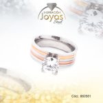 Anillo de Acero Solitario Circón 2 Tonos Círculo Talla 9 - 860581