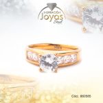 Anillo de Acero Solitario Circón Dorado Círculo Talla 8 - 860585