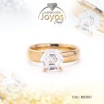 Anillo de Acero Solitario Circón Dorado Hexágono Talla 6 - 860587