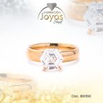 Anillo de Acero Solitario Circón Dorado Hexágono Talla 9 - 860590
