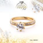 Anillo de Acero Solitario Circón Dorado Círculo Talla 8 - 860591