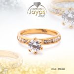 Anillo de Acero Solitario Circón Dorado Círculo Talla 9 - 860592