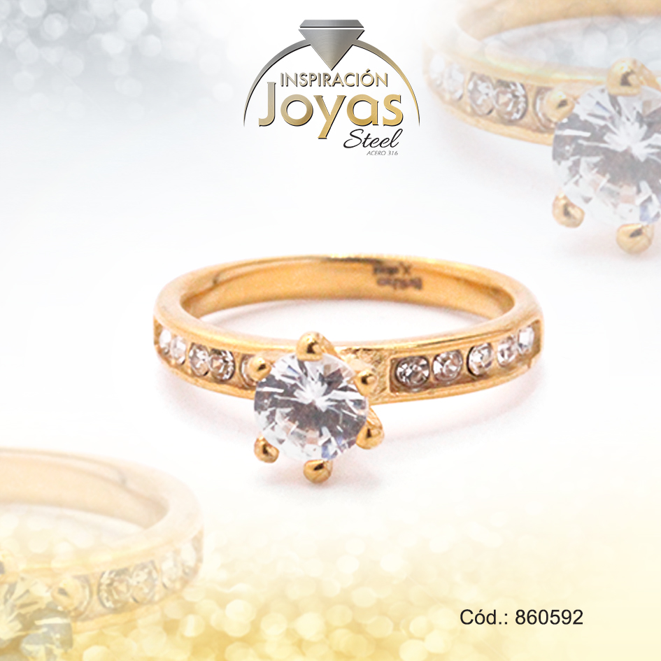 860592 Anillo de Acero Solitario Circón Dorado Círculo Talla 9 - 860592 - Imagen 1