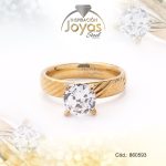 Anillo de Acero Solitario Circón Dorado Círculo Talla 6 - 860593