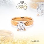 Anillo de Acero Solitario Circón Dorado Círculo Talla 7 - 860594