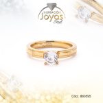 Anillo de Acero Solitario Circón Dorado Círculo Talla 6 - 860595