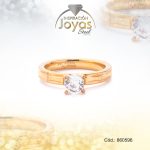 Anillo de Acero Solitario Circón Dorado Círculo Talla 8 - 860596