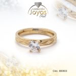 Anillo de Acero Solitario Circón Dorado Círculo Talla 6 - 860603