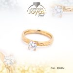 Anillo de Acero Solitario Circón Dorado Círculo Talla 7 - 860614