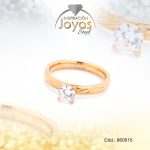 Anillo de Acero Solitario Circón Dorado Círculo Talla 8 - 860615