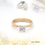 Anillo de Acero Solitario Circón Dorado Círculo Talla 7 - 860624