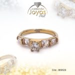 Anillo de Acero Solitario Circón Dorado Círculo Talla 8 - 860629