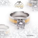 Anillo de Acero Solitario Circón Dorado Círculo Talla 7 - 860632