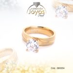 Anillo de Acero Solitario Circón Dorado Círculo Talla 6 - 860654