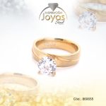 Anillo de Acero Solitario Circón Dorado Círculo Talla 7 - 860655