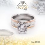 Anillo de Acero Solitario Circón 2 Tonos Círculo Talla 6 - 860669