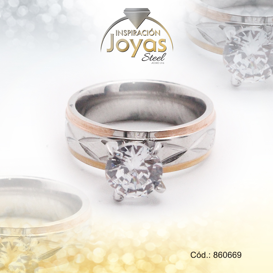 860669 Anillo de Acero Solitario Circón 2 Tonos Círculo Talla 6 - 860669 - Imagen 1