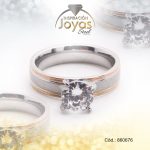 Anillo de Acero Solitario Circón 2 Tonos Círculo Talla 8 - 860676