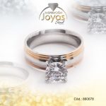 Anillo de Acero Solitario Circón 2 Tonos Círculo Talla 7 - 860678