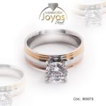 Anillo de Acero Solitario Circón 2 Tonos Círculo Talla 9 - 860679
