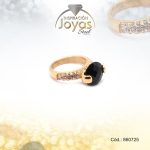 Anillo de Acero Solitario Circón Dorado Círculo Negro Talla 7 - 860725