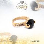 Anillo de Acero Solitario Circón Dorado Círculo Negro Talla 10 - 860728