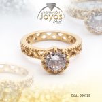 Anillo de Acero Solitario Circón Dorado Círculo Talla 6 - 860729