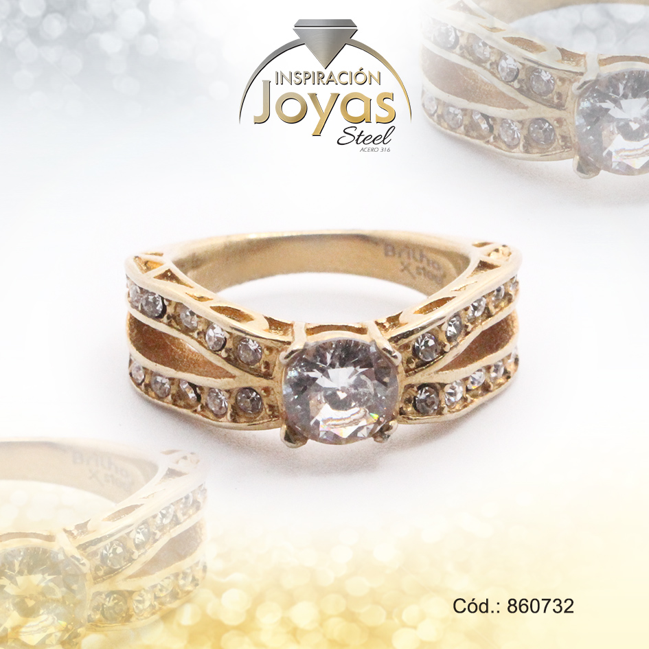 860732 Anillo de Acero Solitario Circón Dorado Círculo Talla 5 - 860732 - Imagen 1