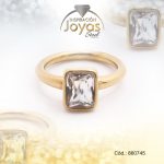 Anillo de Acero Solitario Circón Dorado Cuadrado Talla 6 - 860745