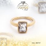 Anillo de Acero Solitario Circón Dorado Cuadrado Talla 8 - 860747