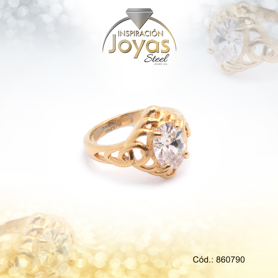 860790 Anillo de Acero Solitario Circón Dorado Círculo Talla 5 - 860790 - Imagen 1