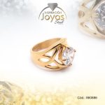 Anillo de Acero Solitario Circón Dorado Óvalo Talla 7 - 860886