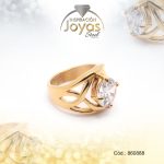 Anillo de Acero Solitario Circón Dorado Óvalo Talla 9 - 860888