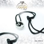 Conjunto de Acero Dama Cadena + Dije + Zarcillo Bvlgari Plateado Cuero Negro - 880019