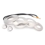 Conjunto de Acero Dama Cadena + Dije + Zarcillo Circulo Plateado Cuero Negro - 880035