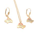 Conjunto de Acero Dama Cadena + Dije + Zarcillo Tortuga Dorado Esmalte Multi Color - 880072