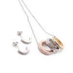 Conjunto de Acero Dama Cadena + Dije + Zarcillo Círculo 3 Tonos Micro Circón - 880093