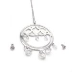 Conjunto de Acero Dama Cadena + Dije + Zarcillo Solitario Plateado Circón - 880098