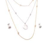 Conjunto de Acero Dama Gargantilla + Dije + Zarcillo Solitario 3 Tonos Circón - 880103