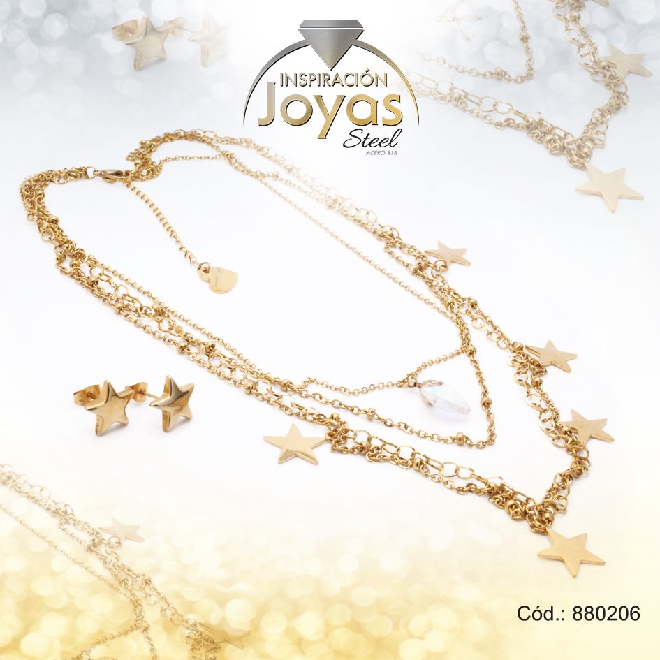 880206 Conjunto de Acero Dama Gargantilla + Zarcillo Estrella Dorado - 880206 - Imagen 1