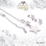 Conjunto de Acero Dama Cadena + Dije + Zarcillo Estrella Plateado - 880207