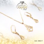 Conjunto de Acero Dama Cadena + Dije + Zarcillo Torre Eiffel Dorado Circón - 880217