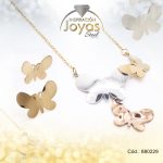 Conjunto de Acero Dama Cadena + Dije + Zarcillo Mariposa 3 Tonos - 880229