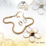 Conjunto de Acero Dama Cadena + Dije + Zarcillo Flor Dorado Circón - 880230